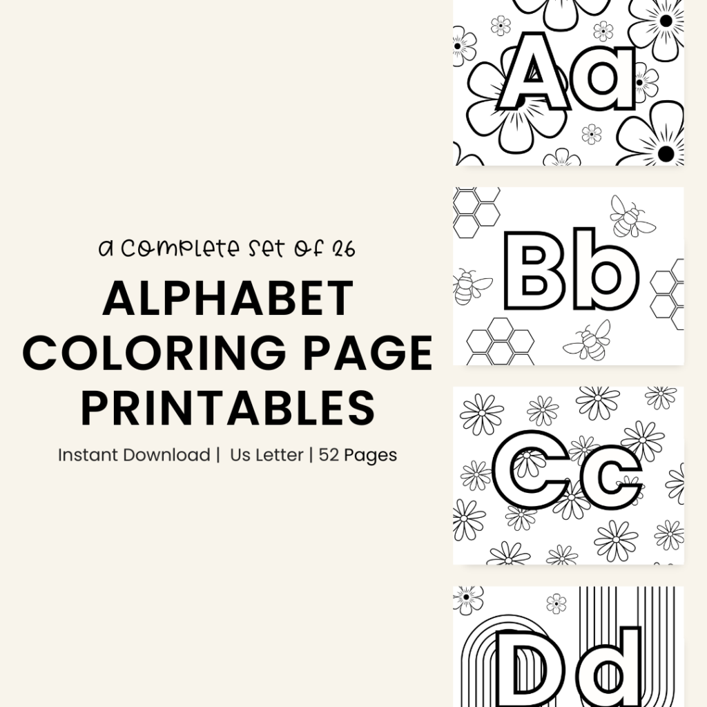 Floral and nature themed alphabet coloring pages for toddlers | Everyday She Moms