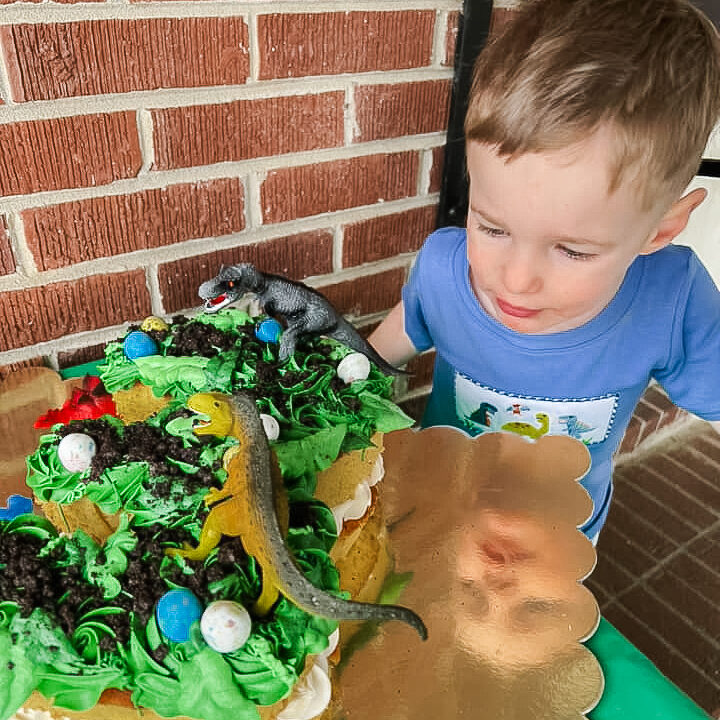 Dinosaur Cake with Toddler