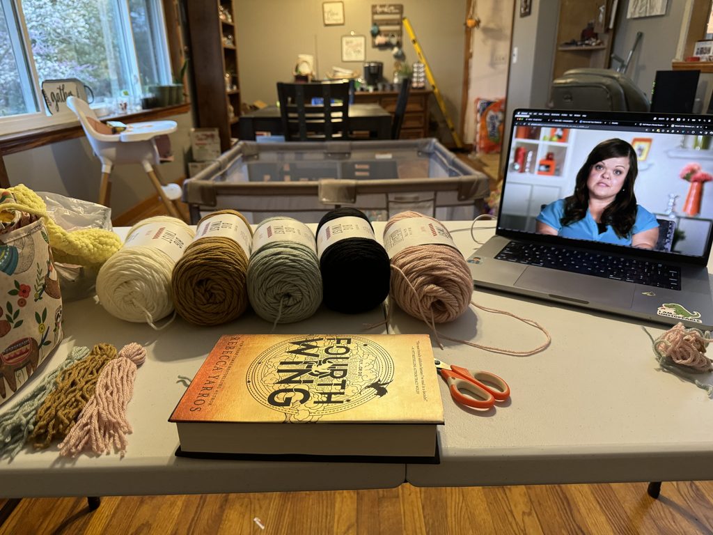 yarn diy crafting station for party decor
