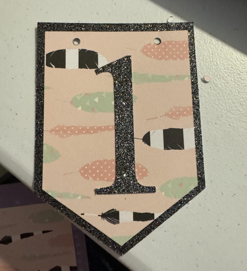 glitter 1 on feather paper for birthday banner